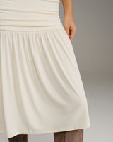 Beige Ruched A-Line Slip Midi Dress - Threadford