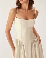 Beige Square Neck Pocket Slip Midi Dress - Threadford