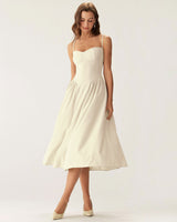 Beige Square Neck Pocket Slip Midi Dress - Threadford
