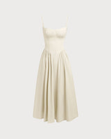 Beige Square Neck Pocket Slip Midi Dress - Threadford