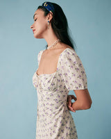 The Short Sleeve Floral Ruched Midi Dress - Threadford