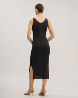 Black Bodycon Sleeveless Slit Midi Dress - Threadford