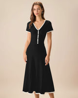 Black Contrasting Sweater Midi Dress - Threadford