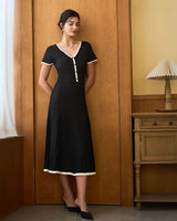 Black Contrasting Sweater Midi Dress - Threadford