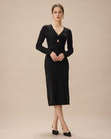 Black V Neck Cut Out Bodycon Sweater Dress - Threadford
