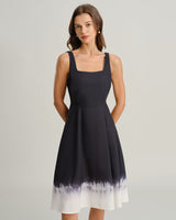 Black Contrast Square Neck Slip Midi Dress - Threadford