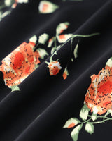 Black Floral Button A-Line Midi Dress - Threadford
