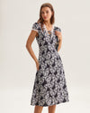 Black Floral Lace Trim Midi Dress - Threadford