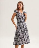 Black Floral Lace Trim Midi Dress - Threadford
