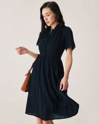 Black Lace Button Midi Dress