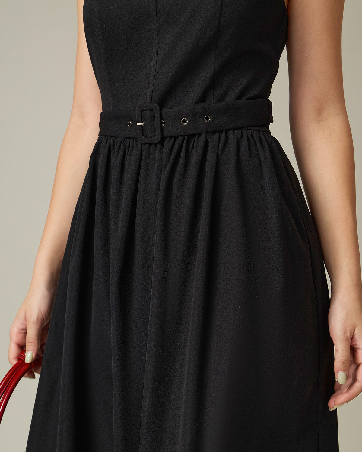 Black Square Neck Ruched Slip Midi Dress - Threadford