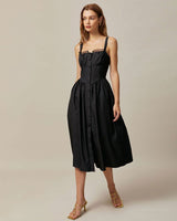 The Black Square Neck Lace Cami Midi Dress - Threadford