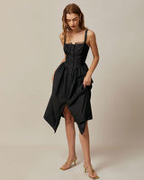 The Black Square Neck Lace Cami Midi Dress - Threadford