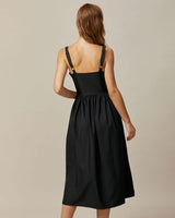 The Black Square Neck Lace Cami Midi Dress - Threadford