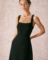 The Black Square Neck Sheath Midi Dress - Threadford