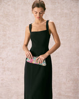 The Black Square Neck Sheath Midi Dress - Threadford