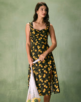 The Black Sweetheart Neck Lemon Midi Dress - Threadford