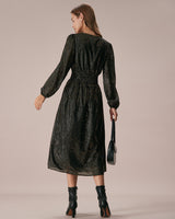 The Black V Neck Shirred Overlapping Midi Dress - Threadford