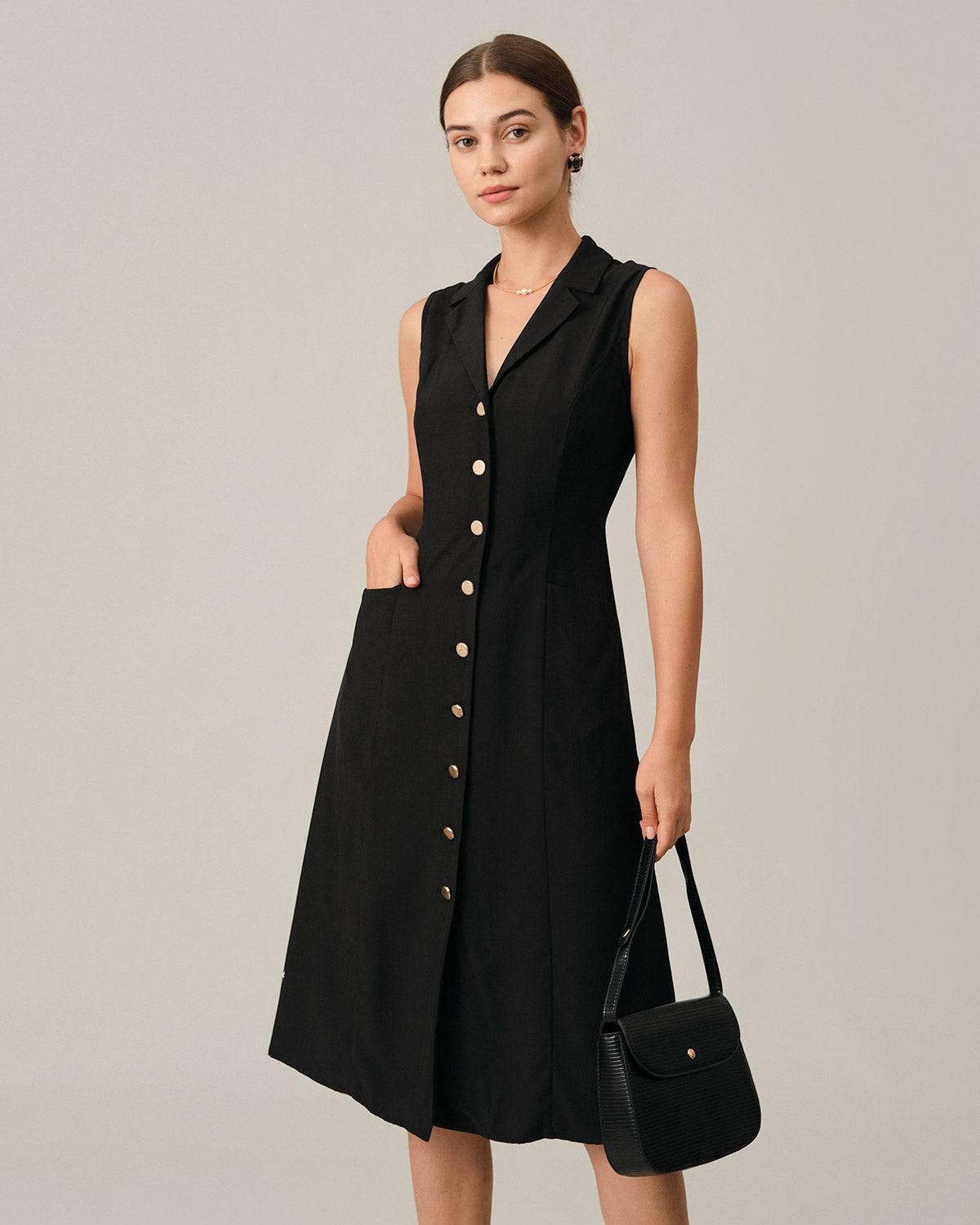 The Black V-Neck Tunic Midi Dress - Threadford