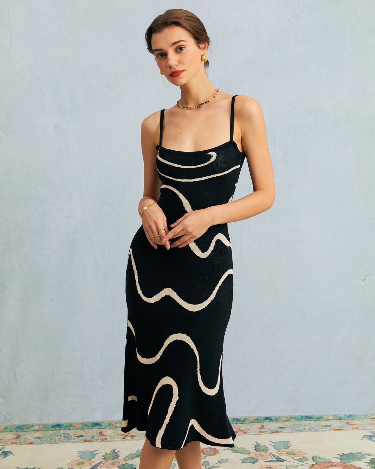 The Black Wave Mermaid Hem Knit Midi Dress - Threadford