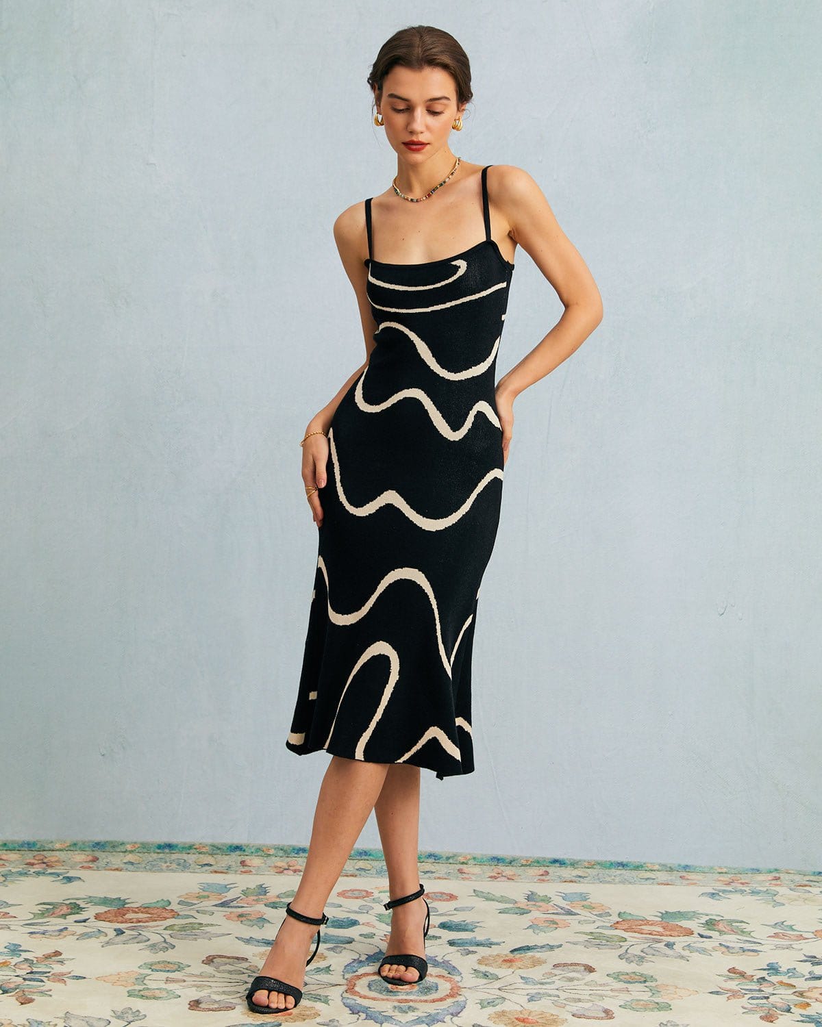 The Black Wave Mermaid Hem Knit Midi Dress - Threadford