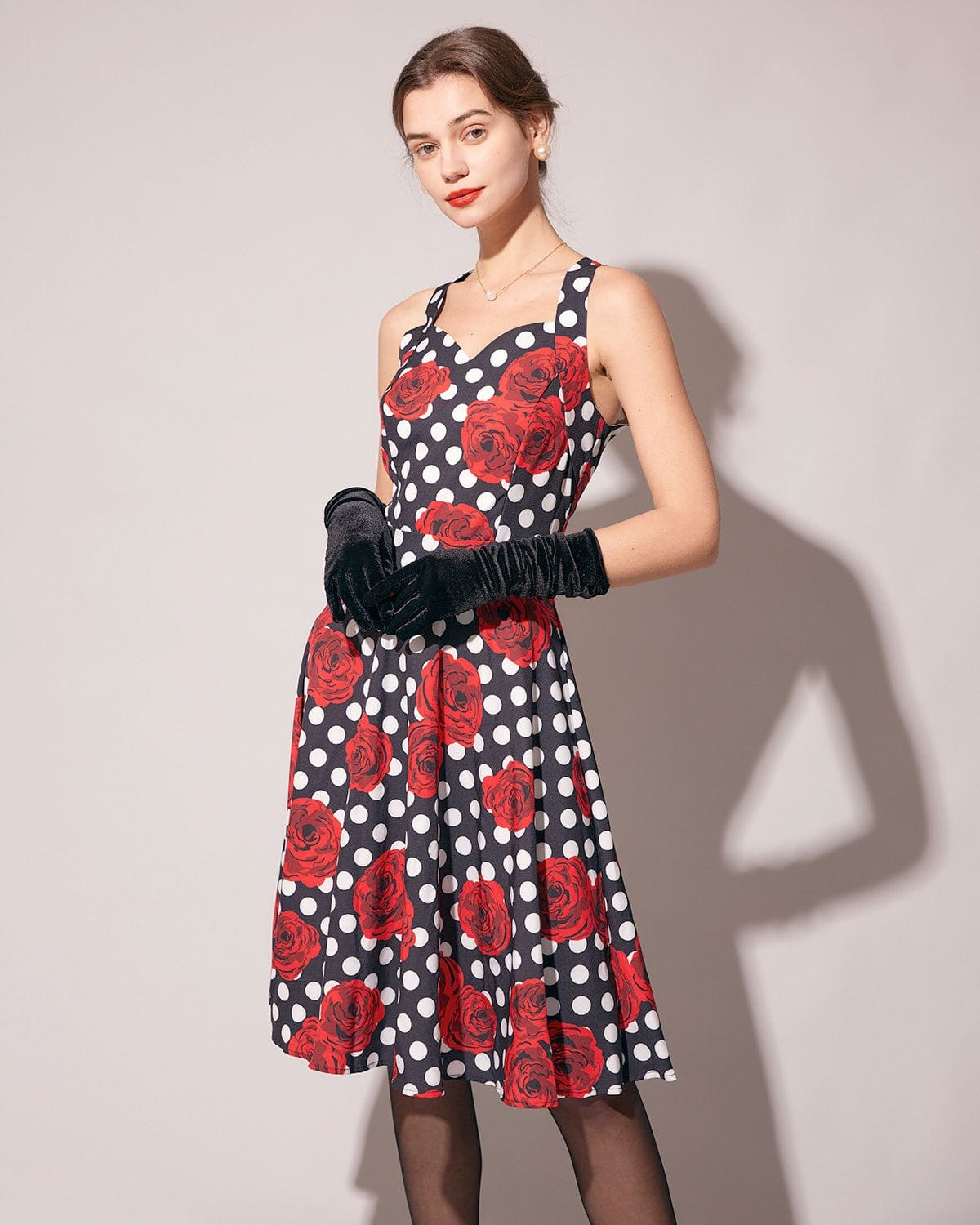 The Sweetheart Neck Polka Dot Rose Halter Midi Dress - Threadford