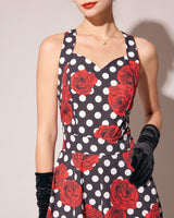 The Sweetheart Neck Polka Dot Rose Halter Midi Dress - Threadford