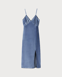Abito midi in velluto blu