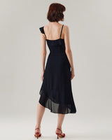 Blue Chiffon Ruffle Slip Midi Dress - Threadford