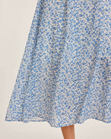 Blue Floral V Neck Shirred Slip Midi Dress - Threadford