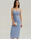 Blue Lace Slip Bodycon Midi Dress - Threadford