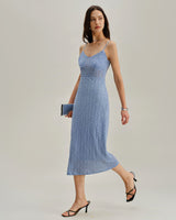 Blue Lace Slip Bodycon Midi Dress - Threadford
