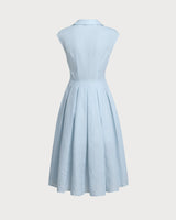 Blue Striped Cap Sleeve Midi Dress - Threadford