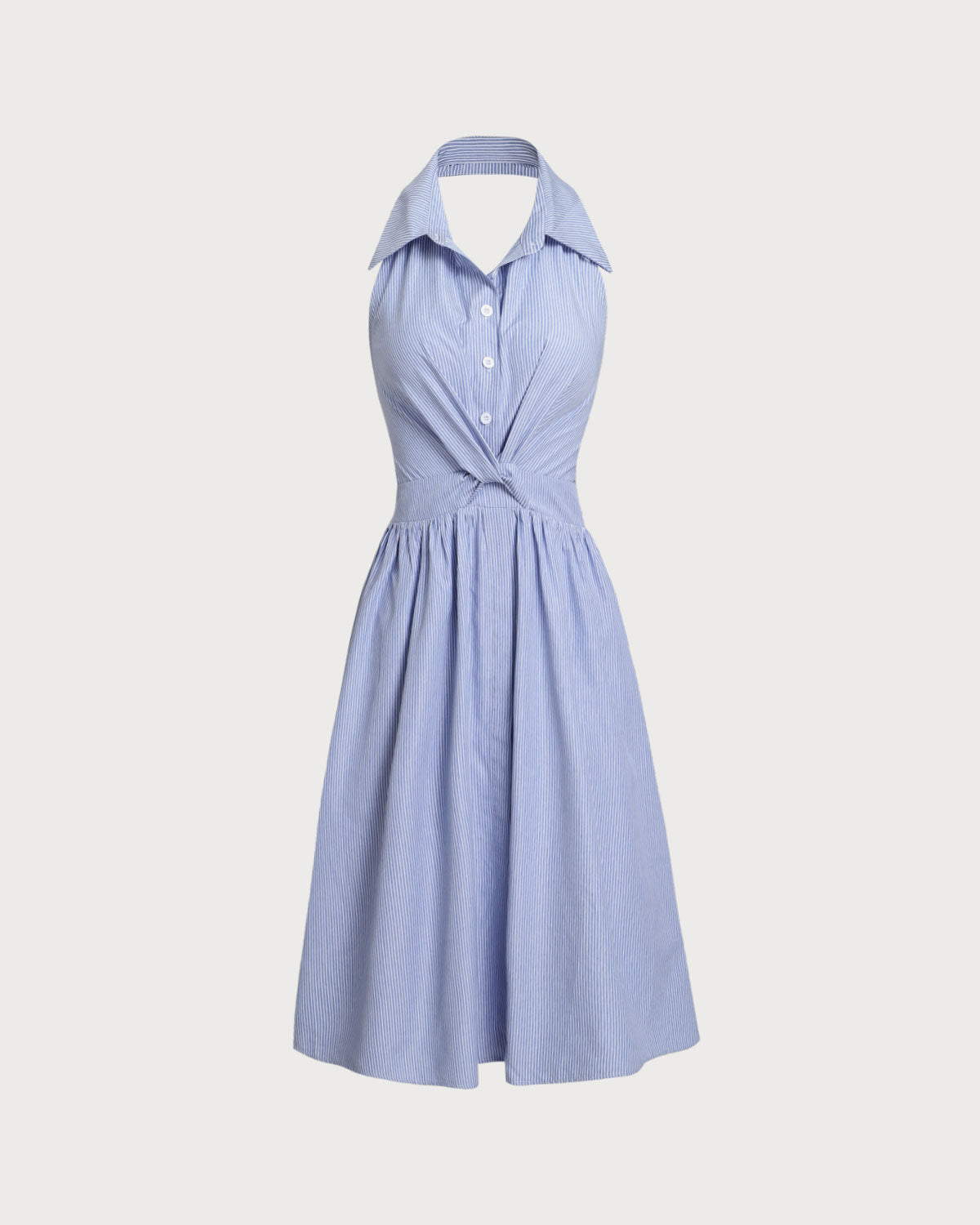 Blue Striped Twist Backless Midi Dress - Threadford