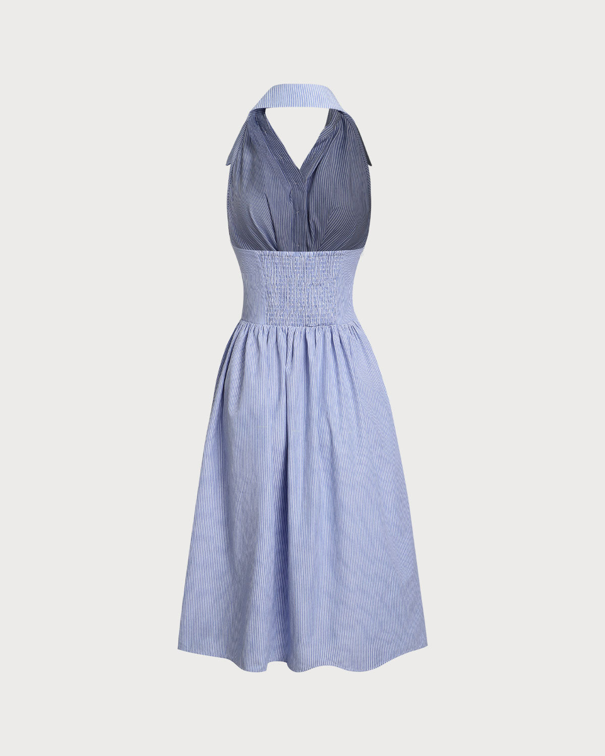 Blue Striped Twist Backless Midi Dress - Threadford