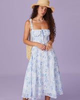 The Blue Square Neck Floral Ruched Midi Dress - Threadford