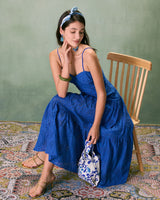 The Blue Sweetheart Neck Embroidery Slip Midi Dress - Threadford