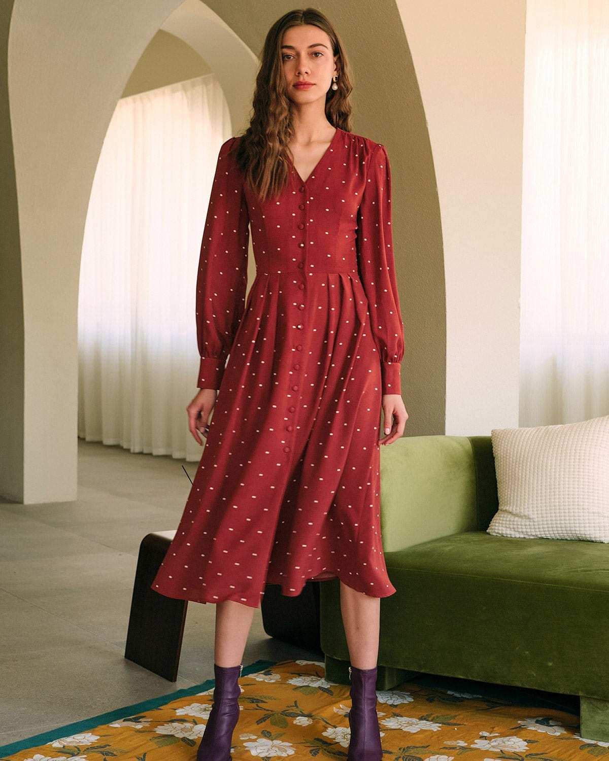 The Polka Dot Pleated Midi Dress - Threadford