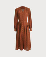 Brown Polka Dot Pleated Midi Dress - Threadford