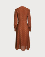 Brown Polka Dot Pleated Midi Dress - Threadford