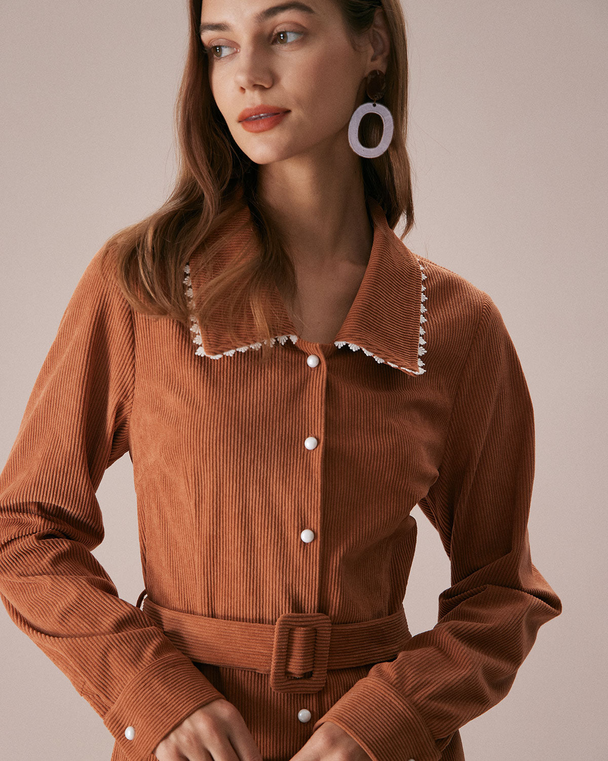 Caramel Belted A-Line Midi Dress - Threadford