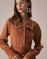 Caramel Belted A-Line Midi Dress - Threadford
