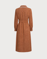 Caramel Belted A-Line Midi Dress - Threadford