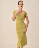 Green Square Neck Bodycon Midi Dress - Threadford