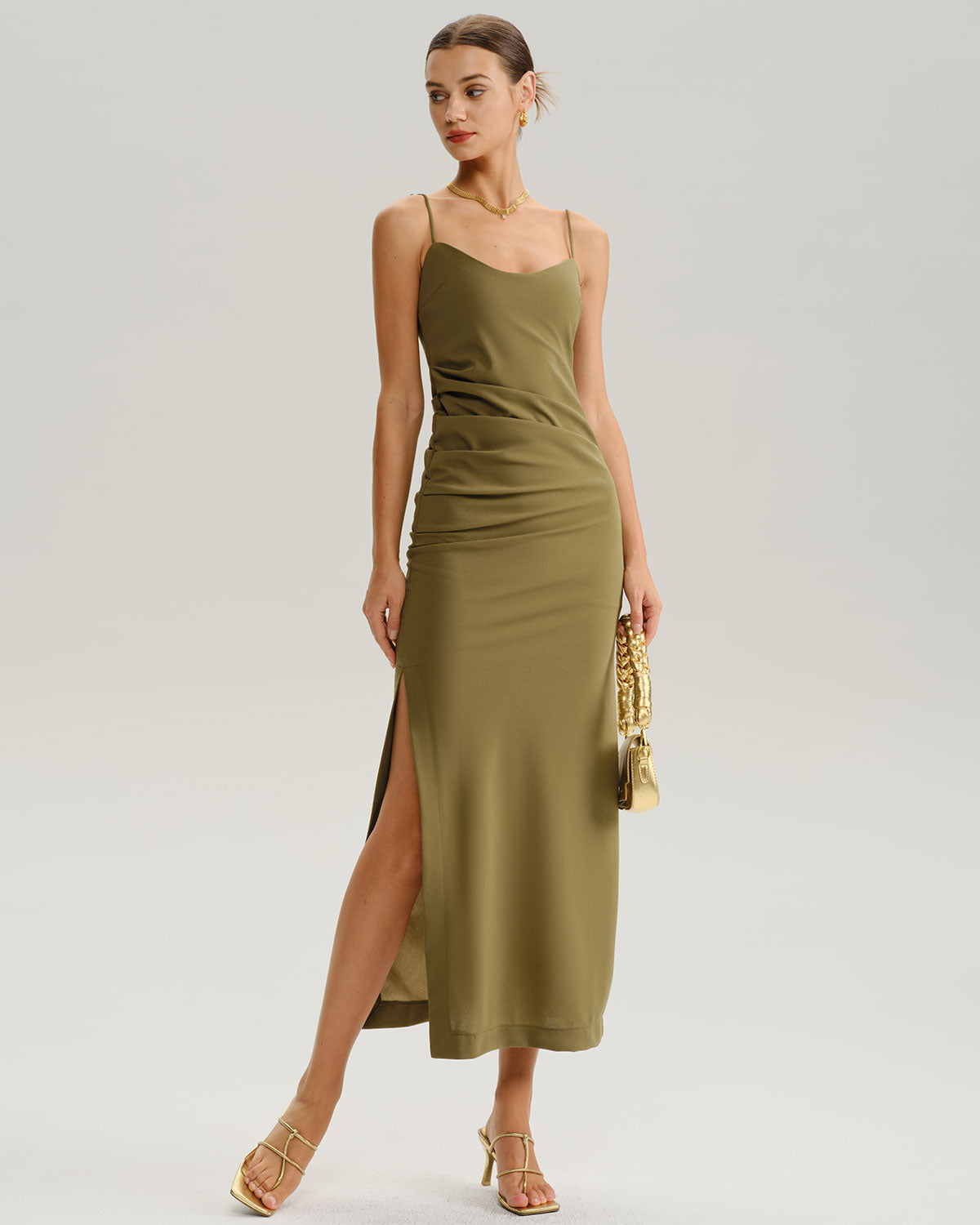 Green Bodycon Slip Midi Dress - Threadford