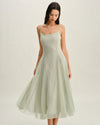 Green A-Line Slip Pleated Midi Dress - Threadford