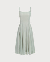 Green A-Line Slip Pleated Midi Dress - Threadford