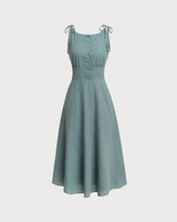 Green Boat Neck Backless Slip Midi Dress - Threadford
