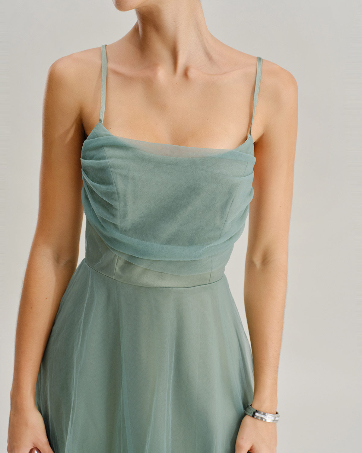 Green Mesh Flowy Slip Midi Dress - Threadford