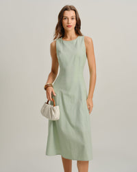 Green Round Neck Sleeveless Midi Dress